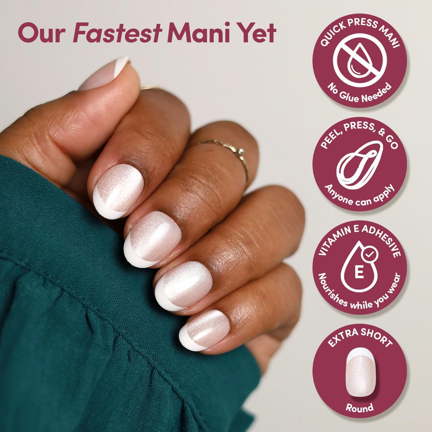 image:imageGlamnetic Press On Nails Quick Press No Glue Mani Extra Short Almond 30pcVelvet French