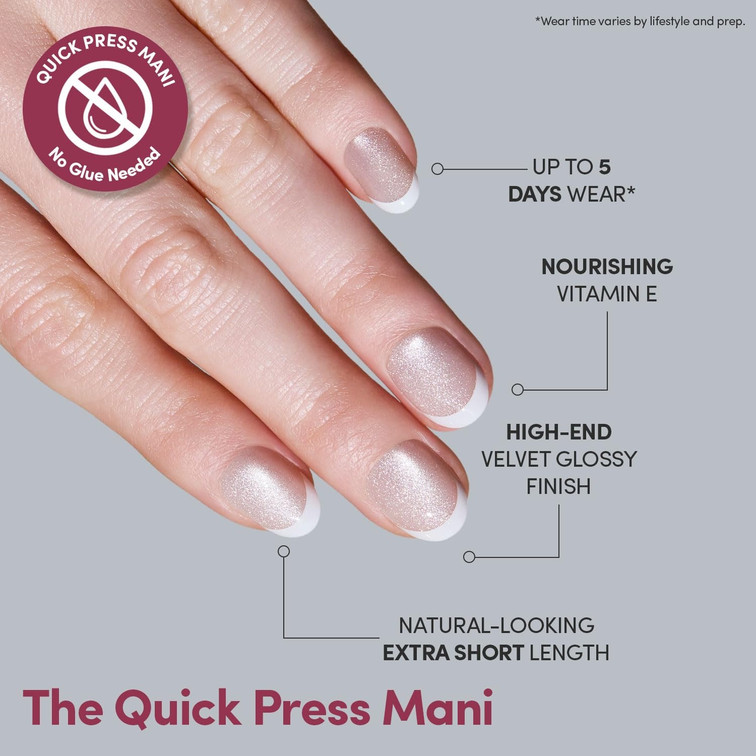 image:imageGlamnetic Press On Nails Quick Press No Glue Mani Extra Short Almond 30pcVelvet French