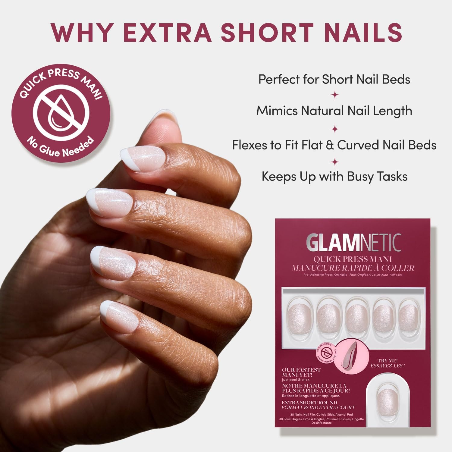 image:imageGlamnetic Press On Nails Quick Press No Glue Mani Extra Short Almond 30pcVelvet French