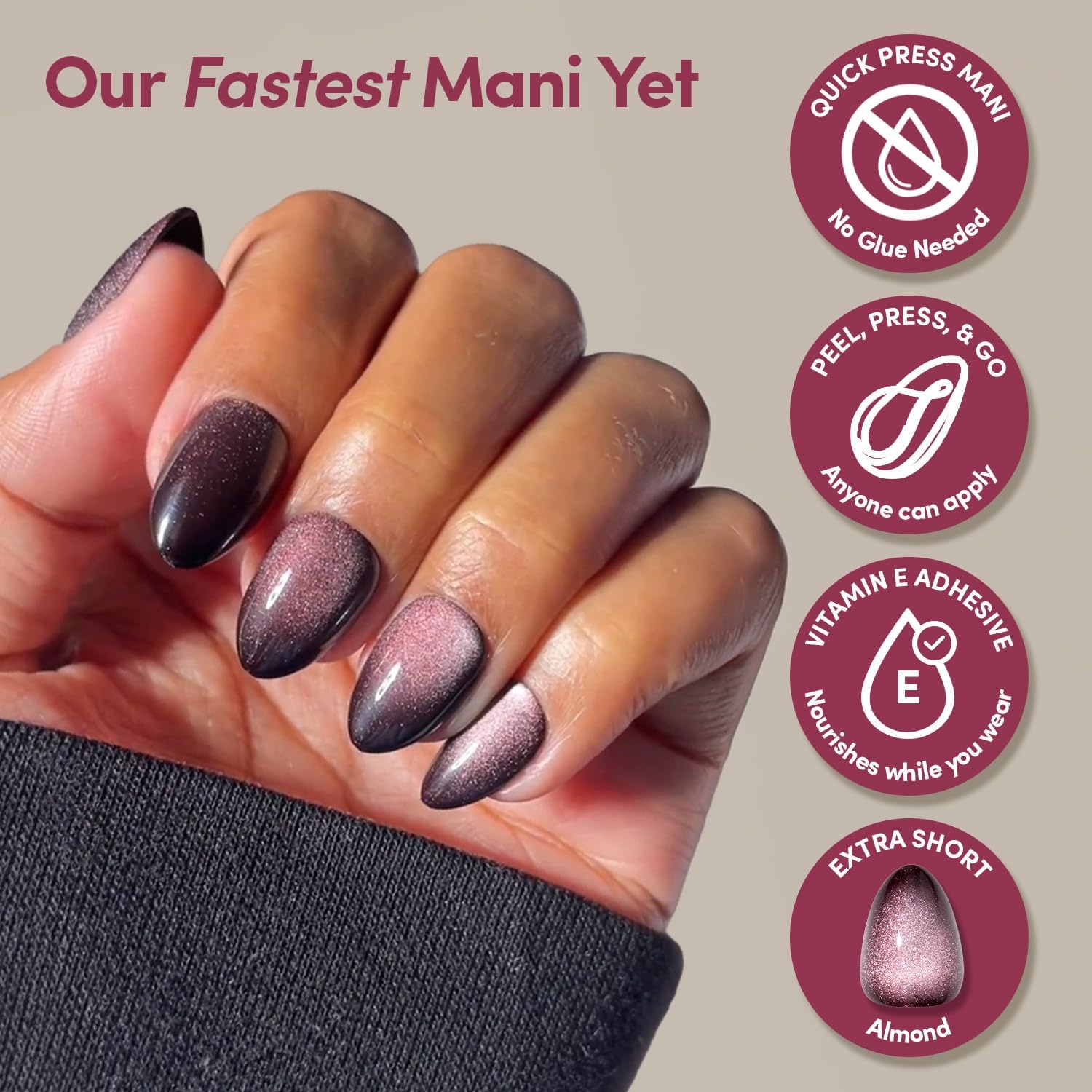 image:imageGlamnetic Press On Nails Quick Press No Glue Mani Extra Short Almond 30pcVelveteen Trance
