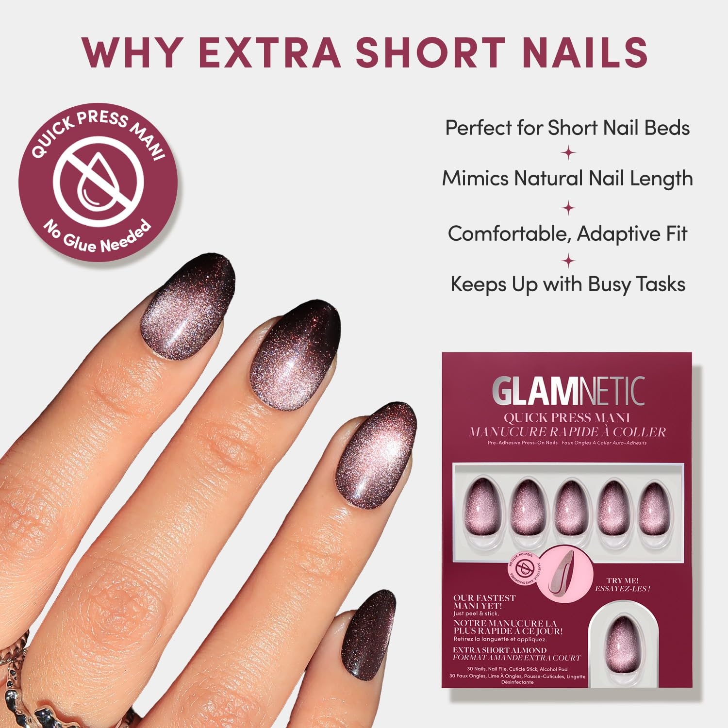 image:imageGlamnetic Press On Nails Quick Press No Glue Mani Extra Short Almond 30pcVelveteen Trance