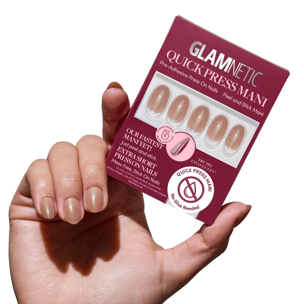 image:imageGlamnetic Press On Nails Quick Press No Glue Mani Extra Short Almond 30pcSparkly Brown