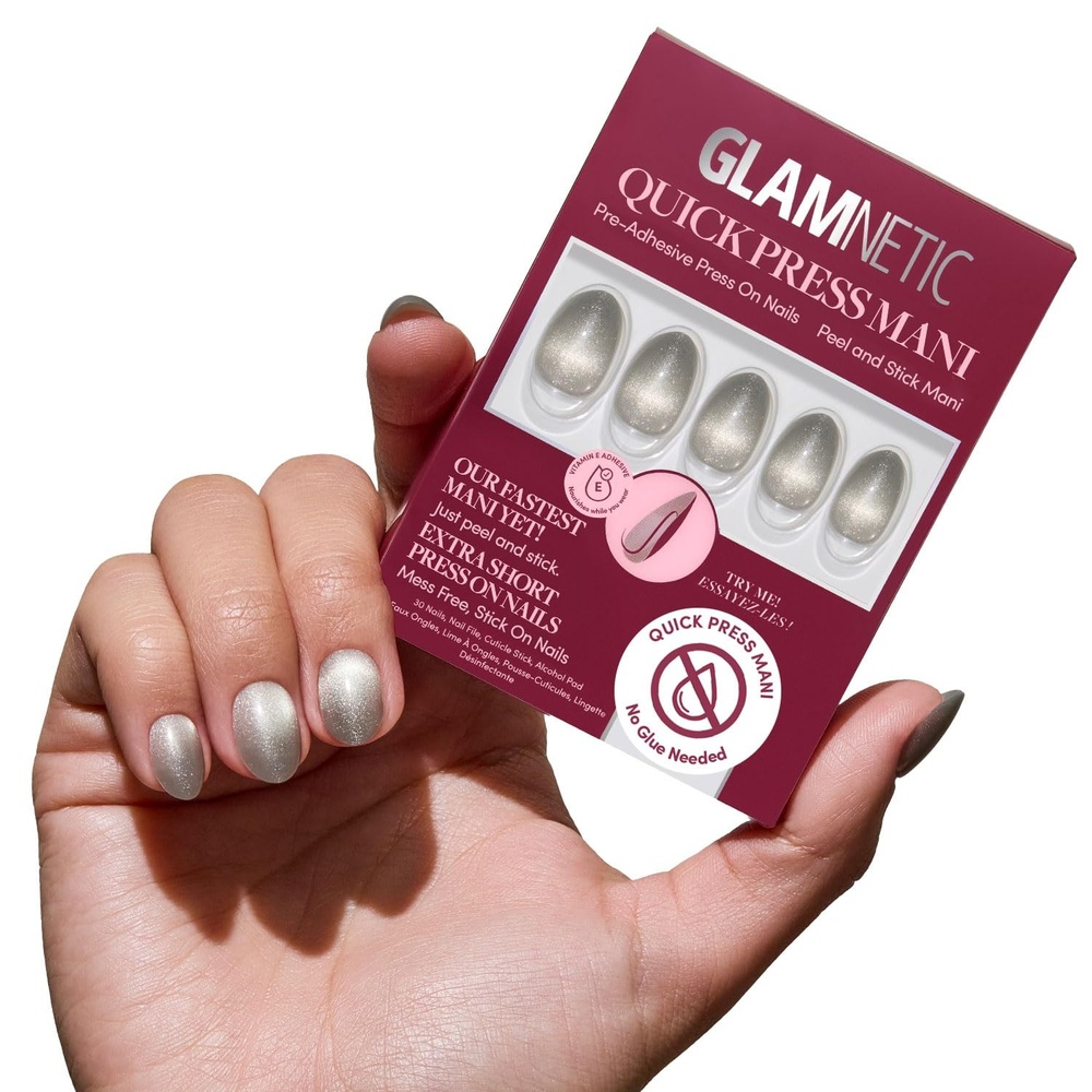 image:imageGlamnetic Press On Nails Quick Press No Glue Mani Extra Short Almond 30pcSparkly Moss