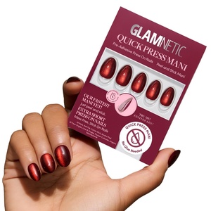 Glamnetic Press On Nails – Quick Press No Glue Mani Extra Short Almond 30pc(Midnight Merlot)