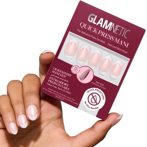 Glamnetic Press On Nails – Quick Press No Glue Mani Extra Short Almond 30pc(Petite Pearls)