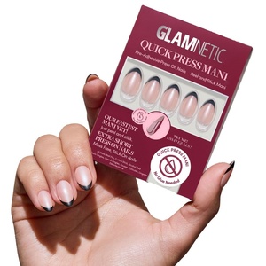 Glamnetic Press On Nails- Quick Press No Glue Mani Extra Short Almond 30pc(French Noir)