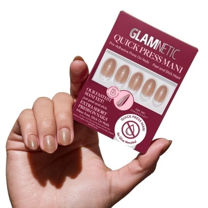Glamnetic Press On Nails- Quick Press No Glue Mani Extra Short Almond 30pc(Sparkly Brown)