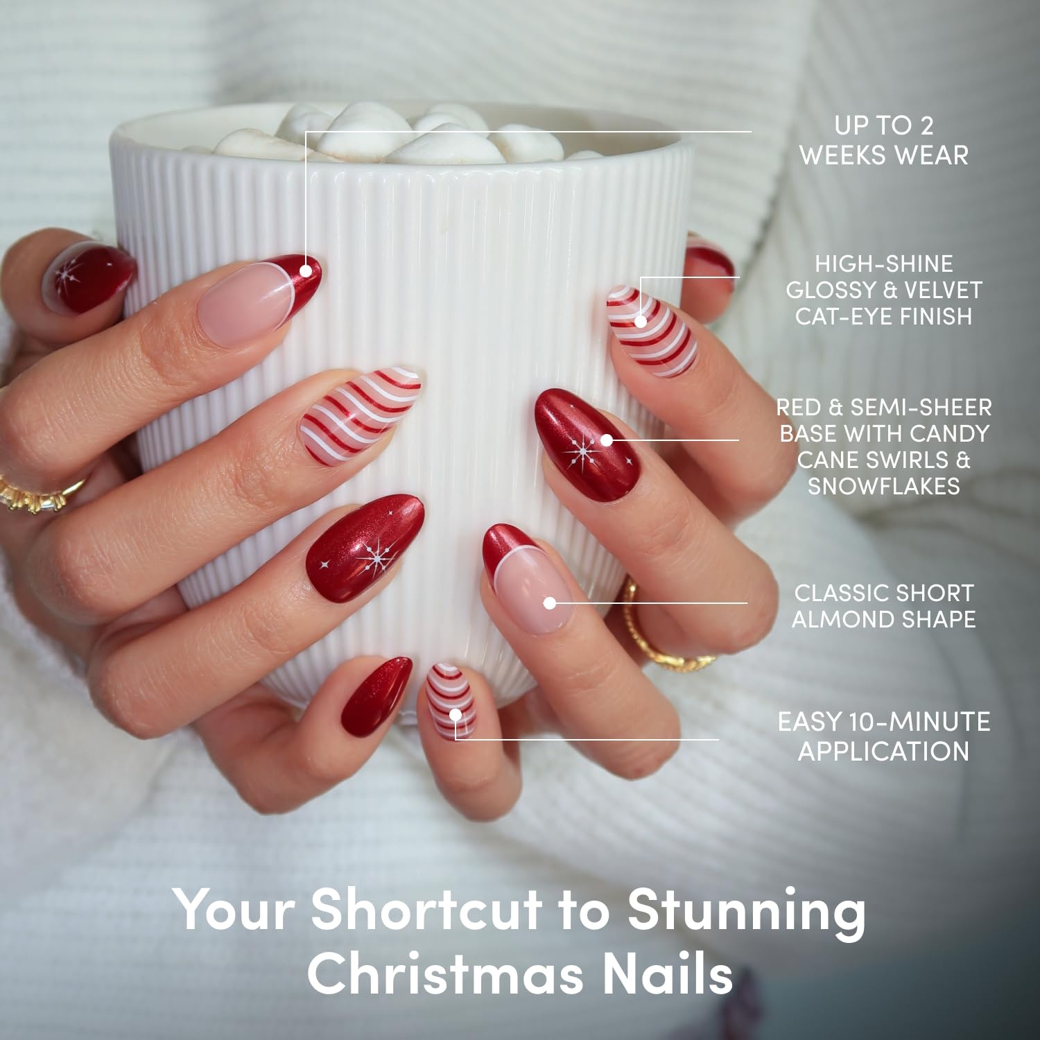 image:imageGlamnetic Holiday PressOn Nails Short Almond CatEye Silver StockingsMint to Be
