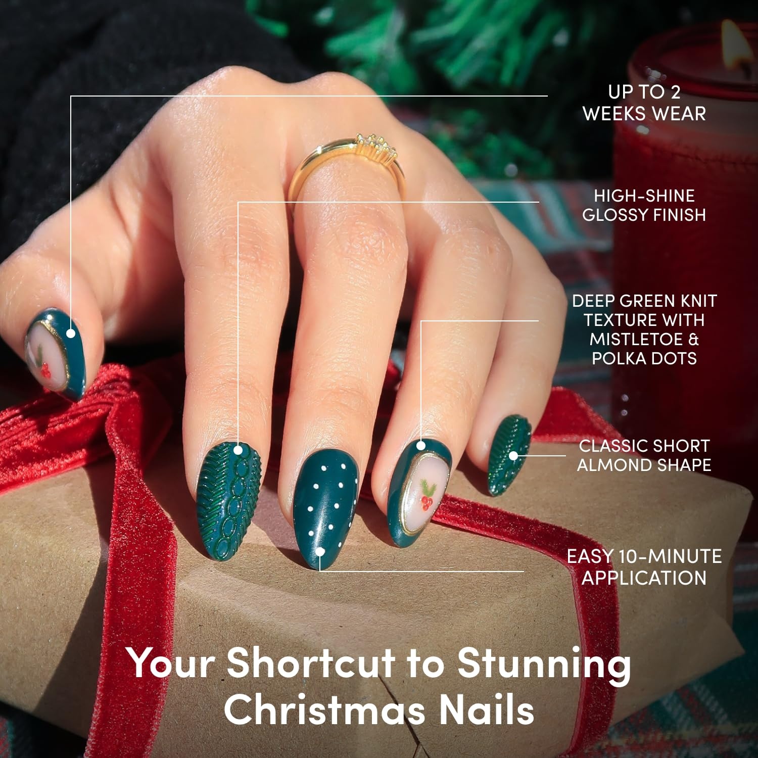 image:imageGlamnetic Holiday PressOn Nails Short Almond CatEye Silver StockingsTable for Ten