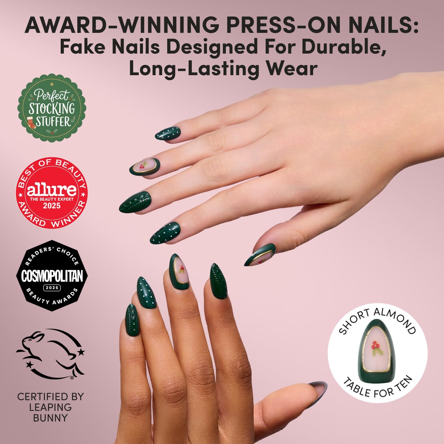 image:imageGlamnetic Holiday PressOn Nails Short Almond CatEye Silver StockingsTable for Ten