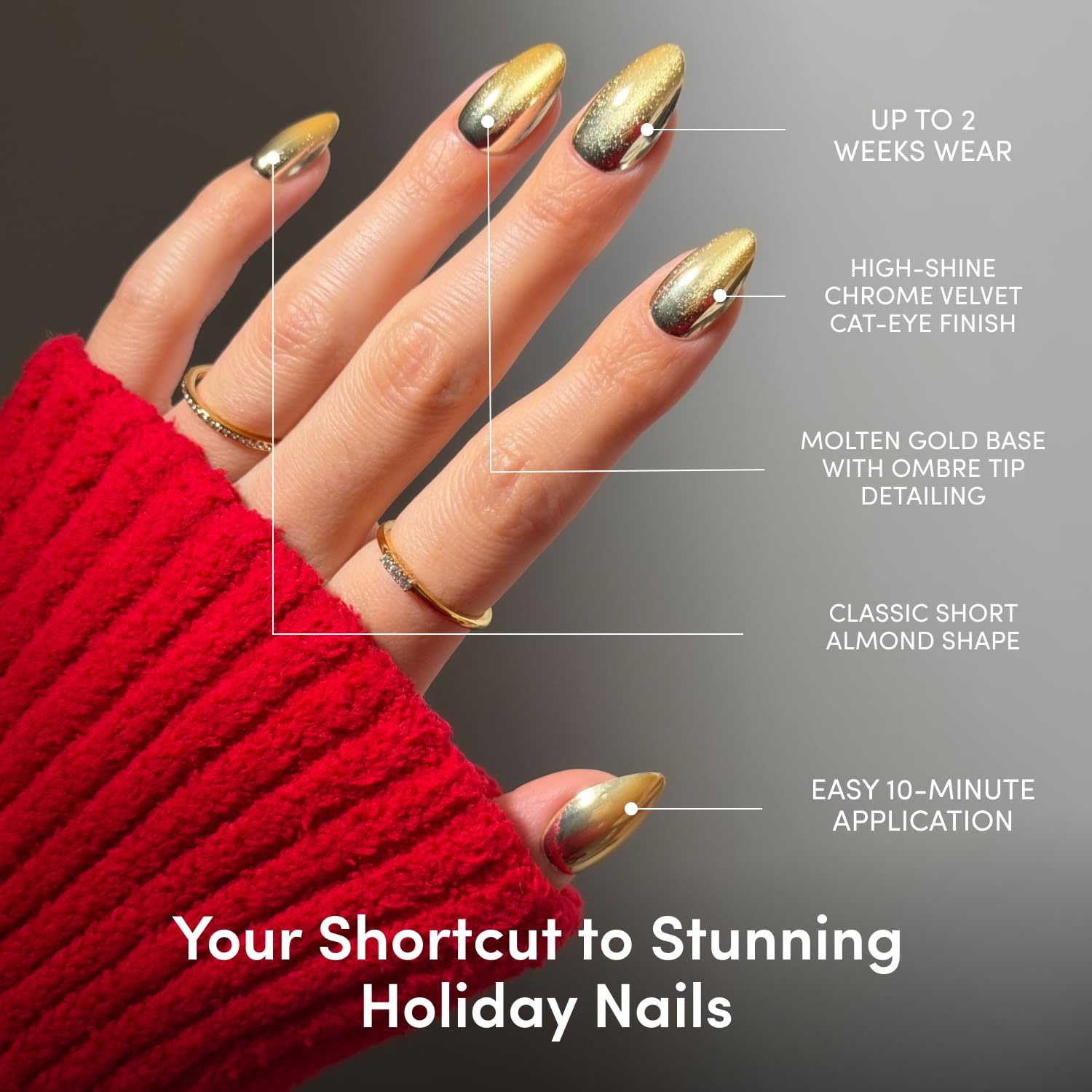 image:imageGlamnetic Holiday PressOn Nails Short Almond CatEye Silver StockingsTrophy Wives