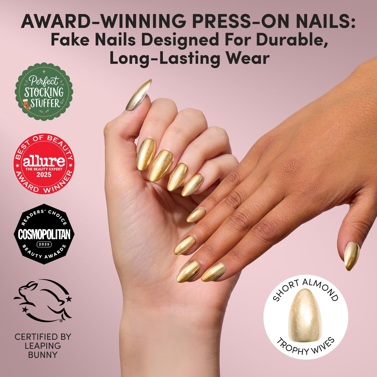 image:imageGlamnetic Holiday PressOn Nails Short Almond CatEye Silver StockingsTrophy Wives